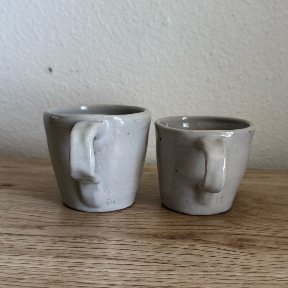 Handmade Art Pottery Mugs Gray Glaze Mismatched Size Rustic Cups Cottagecore RT - Picture 7 of 11